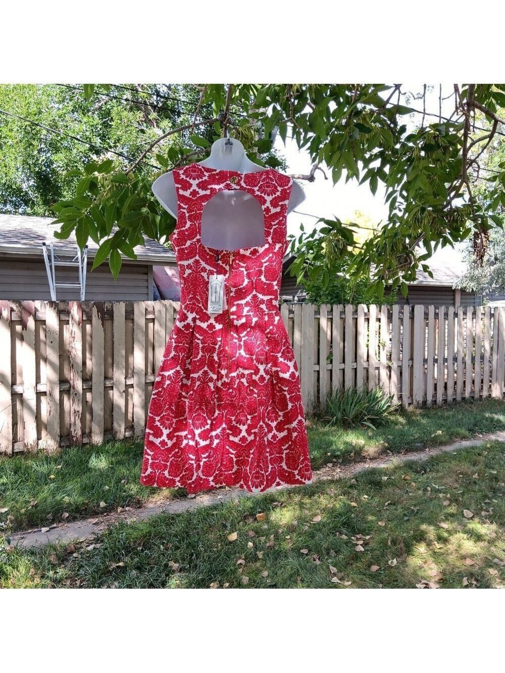 Closet London Red Damask Mini Dress Size 4 - Picture 6 of 6